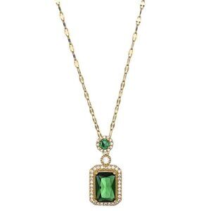 18K Gold Plated Stainless Steel Lips Chain Simulated Green Emerald Necklace